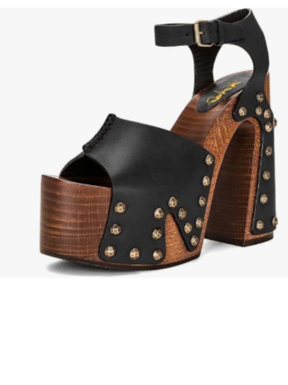 XYD Black Wooden Block Heeled Sandals Platform Bronzed Studs Open Toe Shoe